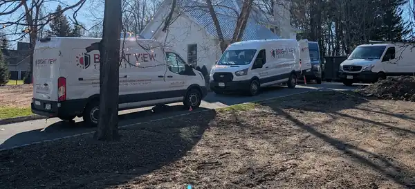Three Bright View Security vans parked side by side